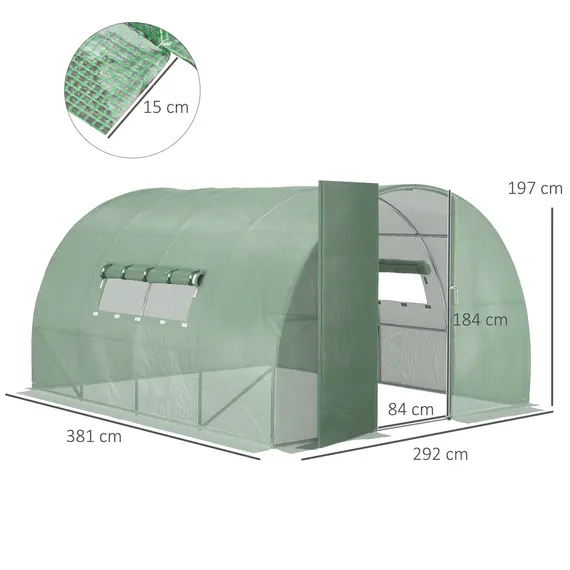 Buy Outsunny Large Walk-In Greenhouse, Plant Gardening Tunnel Hot House with Metal Hinged Door, Galvanised Steel Frame & Mesh Windows (3 x 4M), 2 image