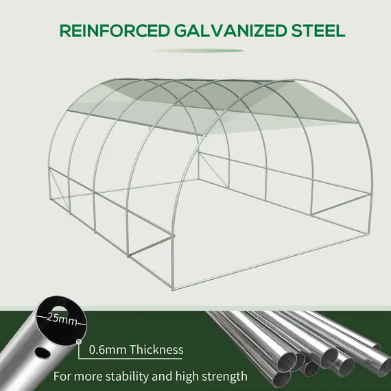 Buy Outsunny Large Walk-In Greenhouse, Plant Gardening Tunnel Hot House with Metal Hinged Door, Galvanised Steel Frame & Mesh Windows (3 x 4M), 6 image