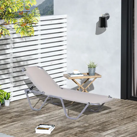 Buy Outsunny Sun Lounger Relaxer Recliner with 5-Position Adjustable Backrest Lightweight Frame for Pool or Sun Bathing Cream White