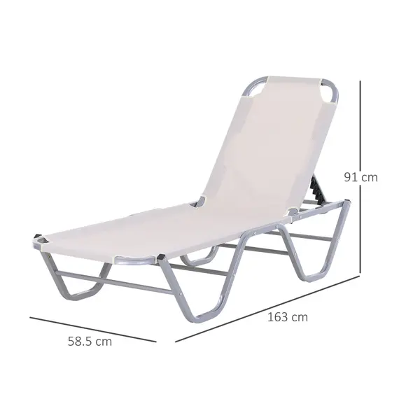 Buy Outsunny Sun Lounger Relaxer Recliner with 5-Position Adjustable Backrest Lightweight Frame for Pool or Sun Bathing Cream White, 2 image