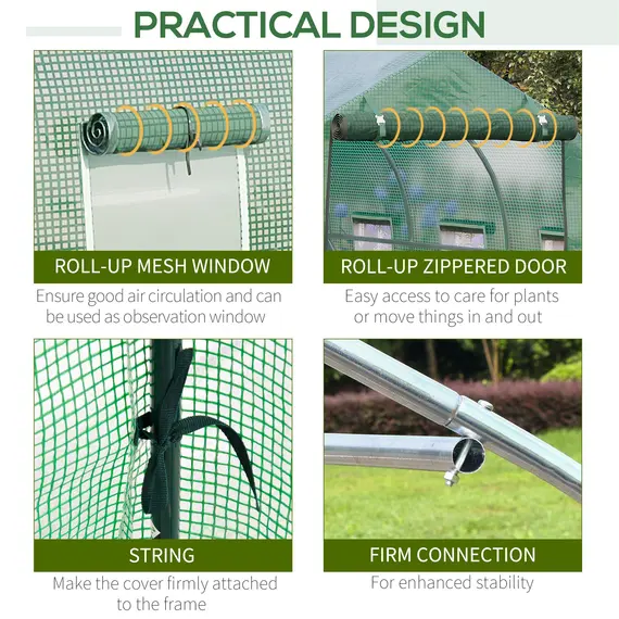 Buy Outsunny Walk in Polytunnel Greenhouse with Windows and Door for Garden, Backyard (3 x 2M), 5 image