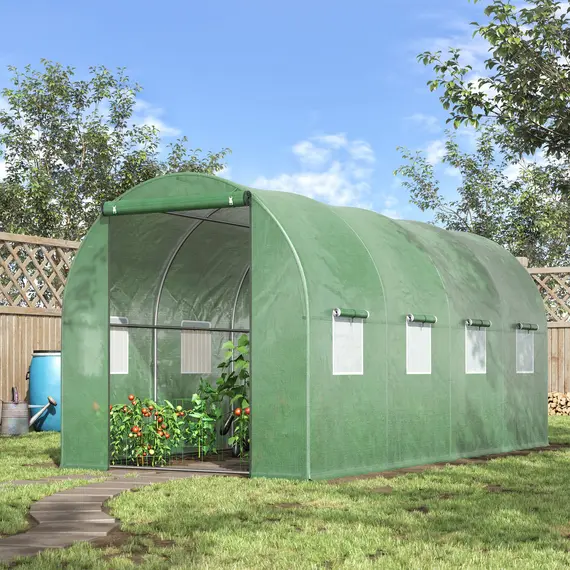 Buy Outsunny Walk in Polytunnel Outdoor Garden Greenhouse with Windows and Doors (4 x 2M)