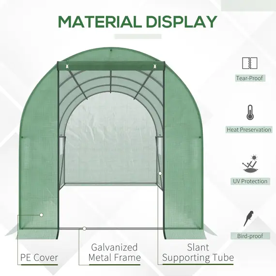 Buy Outsunny Walk in Polytunnel Outdoor Garden Greenhouse with Windows and Doors (4 x 2M), 3 image