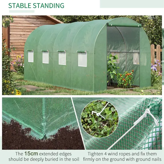 Buy Outsunny Walk in Polytunnel Outdoor Garden Greenhouse with Windows and Doors (4 x 2M), 4 image