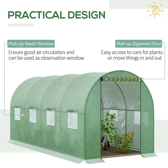 Buy Outsunny Walk in Polytunnel Outdoor Garden Greenhouse with Windows and Doors (4 x 2M), 5 image