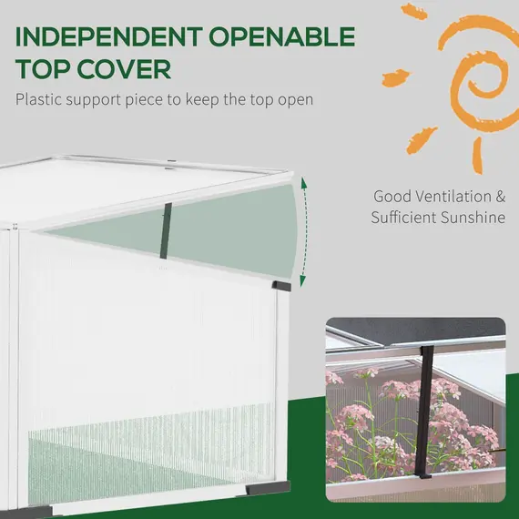 Buy Polycarbonate Greenhouse Aluminium Cold Frame Grow House w/ Independent Opening Tops for Flower, Vegetable, Plants, 120 x 100 x 41cm, Silver, 4 image