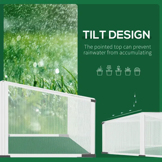 Buy Polycarbonate Greenhouse Aluminium Cold Frame Grow House w/ Independent Opening Tops for Flower, Vegetable, Plants, 120 x 100 x 41cm, Silver, 5 image