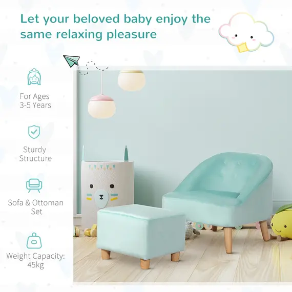 Buy Toddler Chair, 2pcs Kids Sofa Set, Sofa & Ottoman for Bedroom, Playroom, Boys and Girls, 3-5 years old, Blue, 5 image