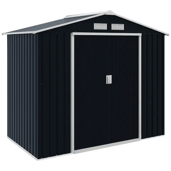 Buy Weatherproof Shed 7 x 4ft, Outdoor Bike Storage Shed with Ventilation Slots, Foundation Kit and Lockable Double Doors, Dark Grey