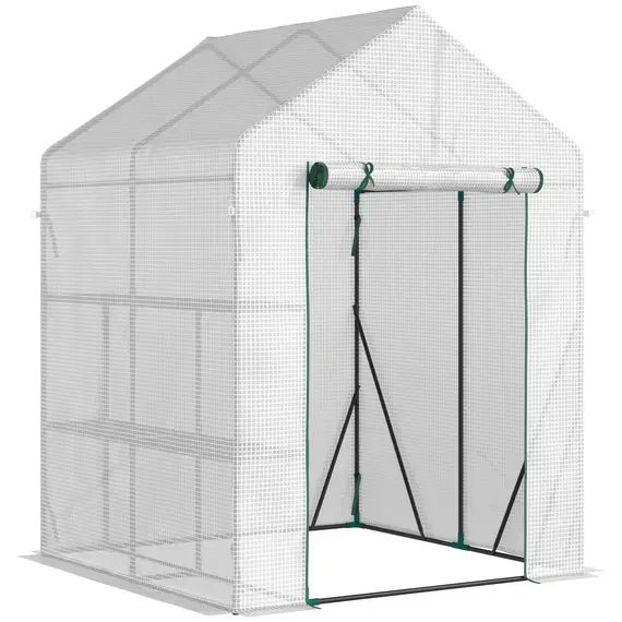 Buy Walk In Greenhouse with 2 Tier Shelf, Portable Gardening Plant Grow House Tomato Greenhouse with Roll up Zip Panel Door, Reinforced PE Cover, 143 x 143 x 195cm, Green