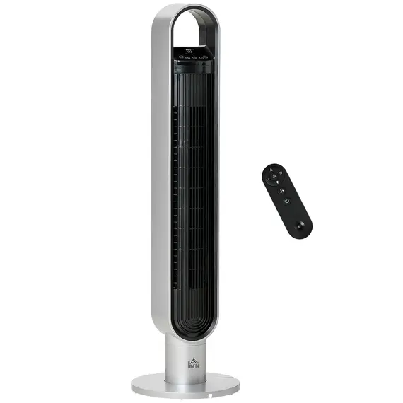 Buy HOMCOM 39" Anion Freestanding Tower Fan Cooling for Bedroom with Oscillating, 3 Speed, 12h Timer, LED Sensor Panel, Remote Controller, Silver