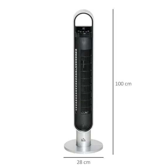 Buy HOMCOM 39" Anion Freestanding Tower Fan Cooling for Bedroom with Oscillating, 3 Speed, 12h Timer, LED Sensor Panel, Remote Controller, Silver, 2 image