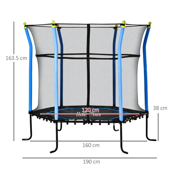 Buy HOMCOM 5.2FT / 63 Inch Kids Trampoline With Enclosure Net Mini Indoor Outdoor Trampolines for Child Toddler Age 3 - 10 Years Blue, 2 image