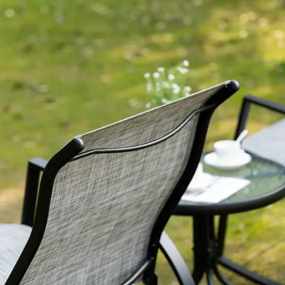 Buy Outsunny 3 Pieces Outdoor Patio Bistro Set w/ 2 Rocking Chairs and Tempered Glass Table for Garden, Porch, Poolside, Grey, 8 image