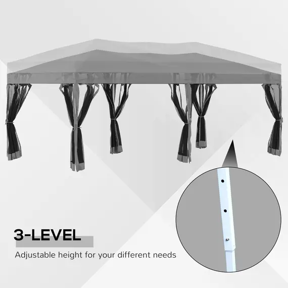 Buy Outsunny 3 x 6 m Garden Outdoor Metal Gazebo Water-Resistant Pop-Up Party Tent Canopy Marquee with Mesh Sidewalls Plus Free Storage Bag - Grey, 3 image