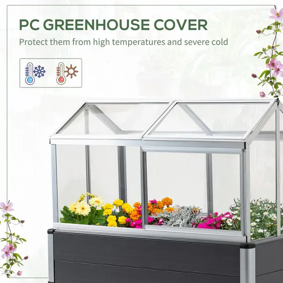Buy Outsunny Elevated Planter Box Raised Garden Bed with PC Greenhouse Cover and Aluminium Cold Frame, Outdoor Vegetable Flower Container, Grey, 4 image
