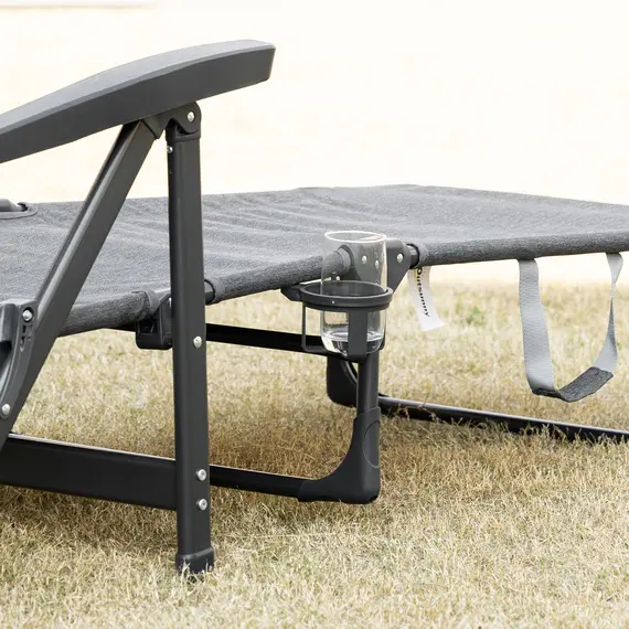 Buy Outsunny Folding Sun Lounger, Mesh Fabric Chaise Lounge Chair, 7-Reclining Position Sleeping Bed w/ Pillow & Cup Holder for Deck, Backyard, Dark Grey, 8 image