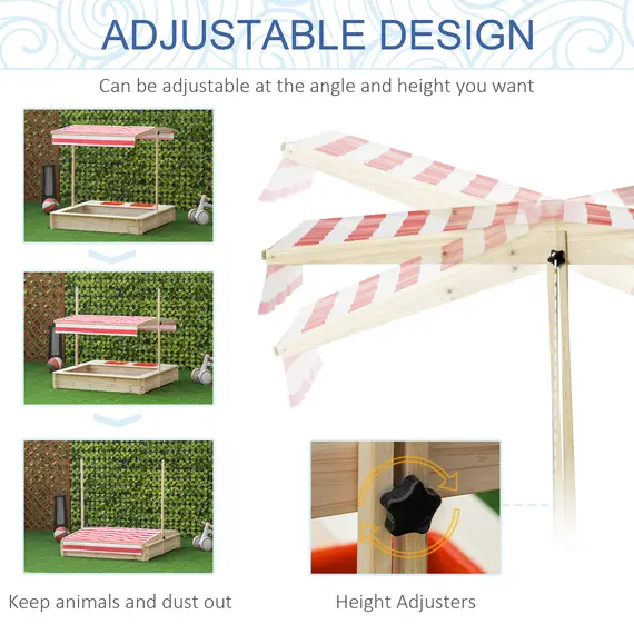 Buy Outsunny Kids Wooden Sandbox, Covered Children Sand Playset Outdoor, w/ Adjustable Canopy Shade, Aged 3-8 Years Old, for Backyard, Beach, Natural, 3 image