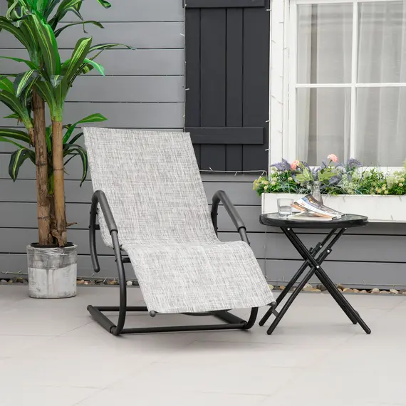 Buy Outsunny Outdoor Sun Lounger with Headrest, Texteline Reclining Chaise Lounge Chair Rocking Chair for Garden, Balcony, Deck, Grey