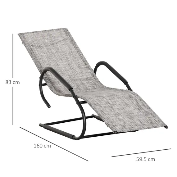 Buy Outsunny Outdoor Sun Lounger with Headrest, Texteline Reclining Chaise Lounge Chair Rocking Chair for Garden, Balcony, Deck, Grey, 2 image