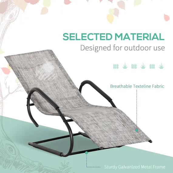 Buy Outsunny Outdoor Sun Lounger with Headrest, Texteline Reclining Chaise Lounge Chair Rocking Chair for Garden, Balcony, Deck, Grey, 3 image