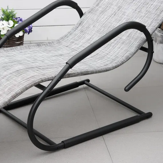 Buy Outsunny Outdoor Sun Lounger with Headrest, Texteline Reclining Chaise Lounge Chair Rocking Chair for Garden, Balcony, Deck, Grey, 6 image