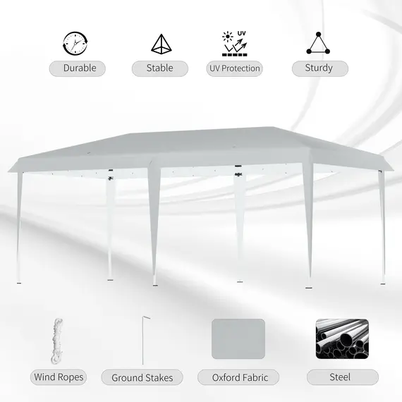 Buy Outsunny Pop Up Gazebo, Double Roof Foldable Canopy Tent, Wedding Awning Canopy w/ Carrying Bag, 6 m x 3 m x 2.65 m, Grey, 5 image