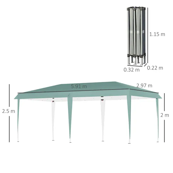 Buy Outsunny Pop Up Gazebo, Double Roof Foldable Canopy Tent, Wedding Awning Canopy w/ Carrying Bag, 6 m x 3 m x 2.65 m, Green, 2 image