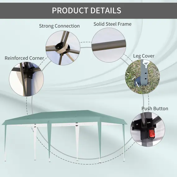 Buy Outsunny Pop Up Gazebo, Double Roof Foldable Canopy Tent, Wedding Awning Canopy w/ Carrying Bag, 6 m x 3 m x 2.65 m, Green, 4 image