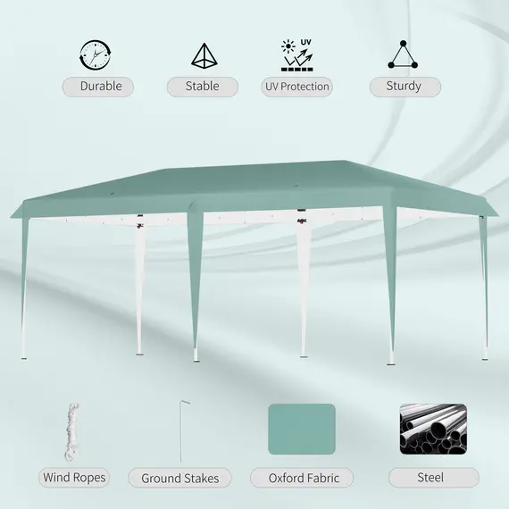 Buy Outsunny Pop Up Gazebo, Double Roof Foldable Canopy Tent, Wedding Awning Canopy w/ Carrying Bag, 6 m x 3 m x 2.65 m, Green, 5 image