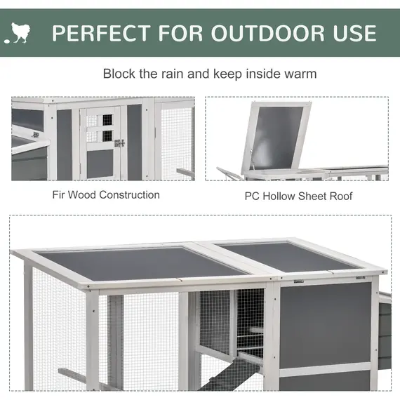 Buy PawHut Deluxe Chicken Coop, Hen House, Wooden Poultry Cage w/ Outdoor Run, Nesting Box, Removable Tray, 162 x 76.5 x 79.5cm, 4 image