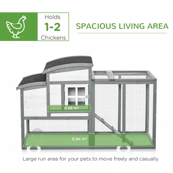 Buy PawHut Deluxe Chicken Coop, Hen House, Wooden Poultry Cage w/ Outdoor Run, Nesting Box, Removable Tray, Openable Roof, 140 x 67 x 88.5cm, 3 image
