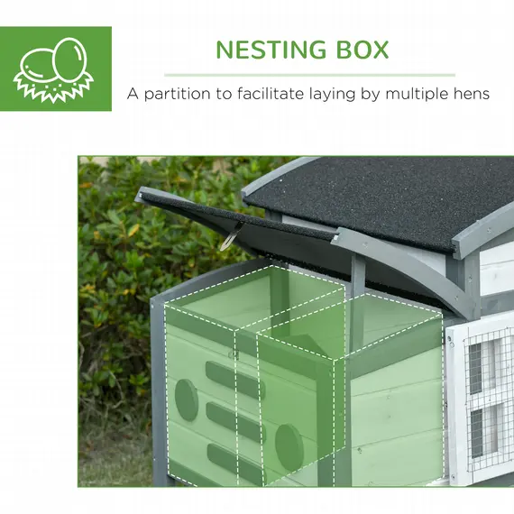 Buy PawHut Deluxe Chicken Coop, Hen House, Wooden Poultry Cage w/ Outdoor Run, Nesting Box, Removable Tray, Openable Roof, 140 x 67 x 88.5cm, 5 image