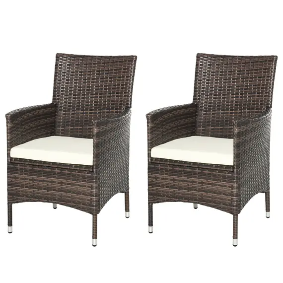 Buy 2 PC Outdoor Rattan Armchair Dining Chair Garden Patio Furniture w/ Armrests Cushions Mixed Brown