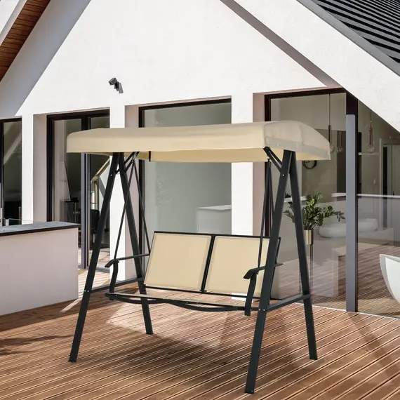 Buy Outsunny 2 Seater Garden Swing Seat Swing Chair Outdoor Hammock Bench w/ Adjustable Tilting Canopy, Texteline Seats and Steel Frame, Beige
