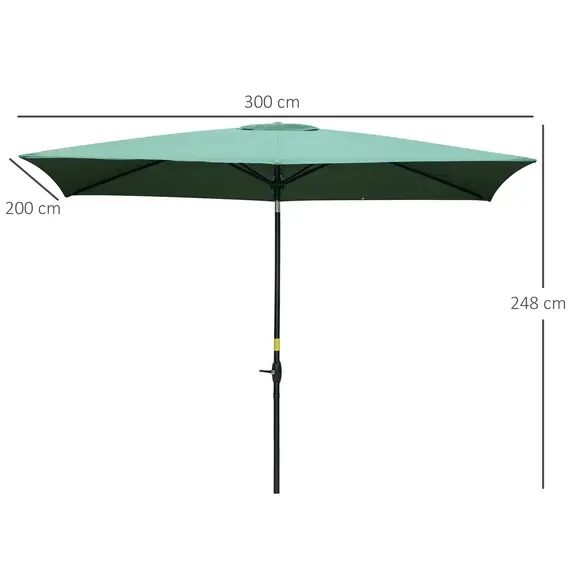 Buy Outsunny 2 x 3m Rectangular Market Umbrella Patio Outdoor Table Umbrellas with Crank & Push Button Tilt, Green, 2 image