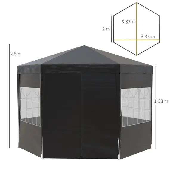 Buy Outsunny 3.9m Gazebo Canopy Party Tent with 6 Removable Side Walls for Outdoor Event with Windows and Doors, Black, 2 image