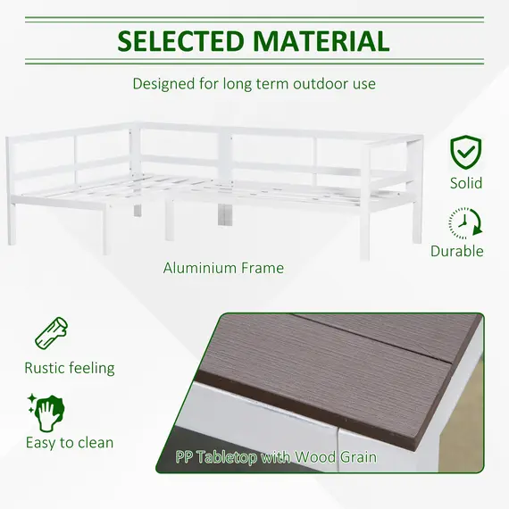 Buy Outsunny 5-Piece L-shaped Garden Furniture Set, Aluminium Conversation Set, Corner Sofa Set with Coffee Table End Table Cushions, White Frame, 5 image