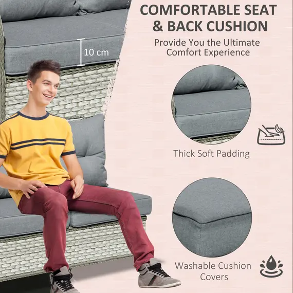 Buy Outsunny 5-Seater Patio PE Rattan Garden Sofa Set, Wicker Sectional Conversation Aluminum Frame Furniture w/ Cushion, Grey, 5 image