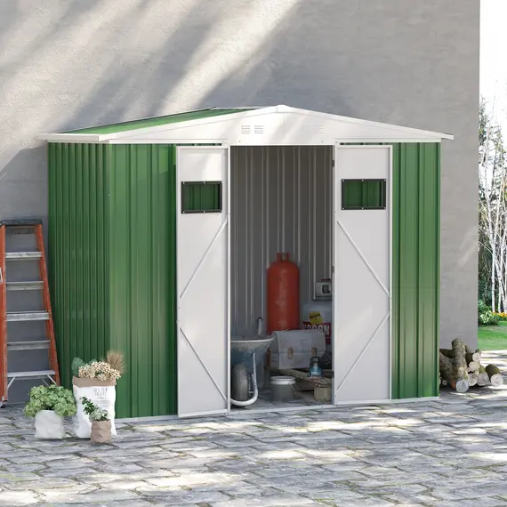 Buy Outsunny 8 x 4ft Outdoor Garden Storage Shed with Lockable Door, Steel Tool Storage Box for Backyard, Patio and Lawn, Green