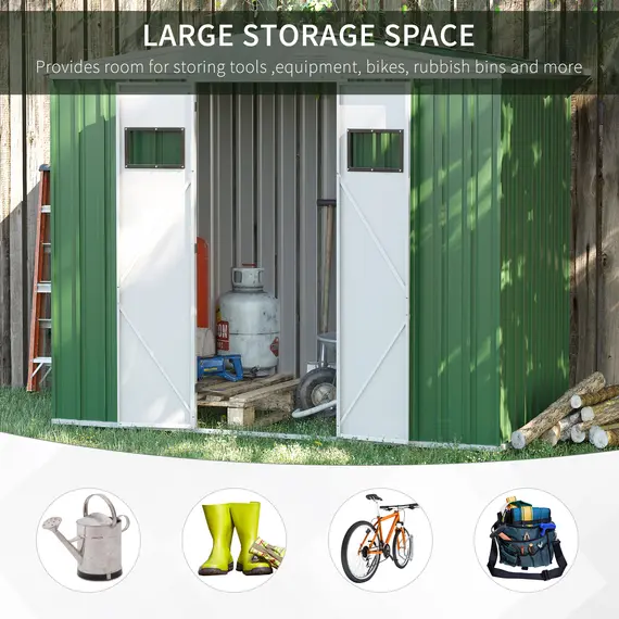 Buy Outsunny 8 x 4ft Outdoor Garden Storage Shed with Lockable Door, Steel Tool Storage Box for Backyard, Patio and Lawn, Green, 3 image