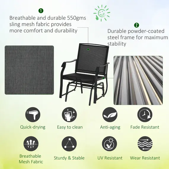 Buy Outsunny Glider Rocking Chair & Table Set 2 Single Seaters Rocker Garden Swing Chair Patio Furniture Bistro Set, 6 image
