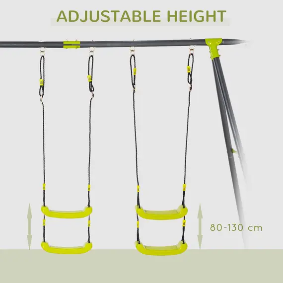 Buy Outsunny Kids Swing Set for Backyard, Outdoor Play Equipment, w/ Adjustable Swing Seats, Seesaw, Basket Hoop, A-Frame Metal Stand for Ages 3-10 Years, 5 image