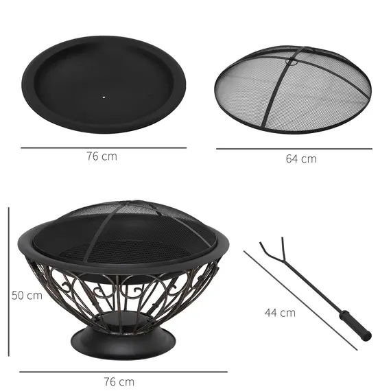 Buy Outsunny Outdoor Fire Pit for Garden, Metal Fire Bowl Fireplace with Spark Screen, Poker, Log Grate and Rainproof Cover, Patio Heater, Bronze, 2 image