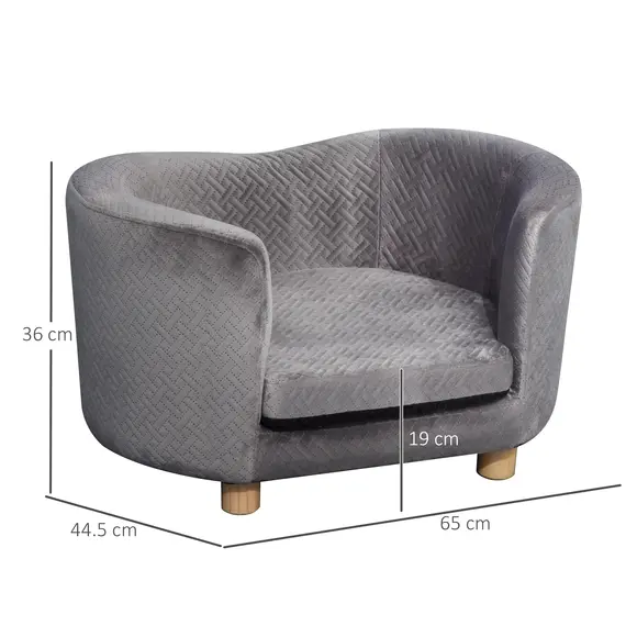 Buy PawHut Pet Sofa Couch, Dog Bed, Cat Lounger, Modern Furniture w/ Wooden Legs Removable Cushion for Small Dogs, 65x44.5x36 cm, Grey, 2 image