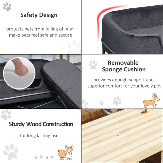 Buy PawHut Pet Sofa Couch, Dog Bed, Cat Lounger, with Metal Base Removable Cushion Modern Furniture for Small Dogs, 63.5 x 43 x 24.5cm, Grey, 4 image