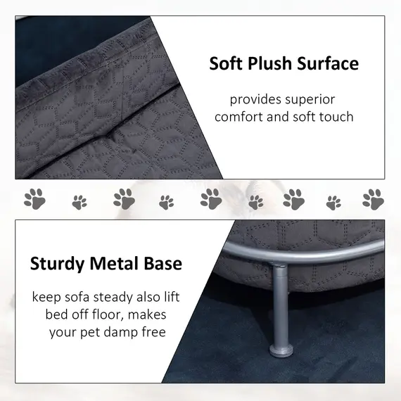 Buy PawHut Pet Sofa Couch, Dog Bed, Cat Lounger, with Metal Base Removable Cushion Modern Furniture for Small Dogs, 63.5 x 43 x 24.5cm, Grey, 5 image