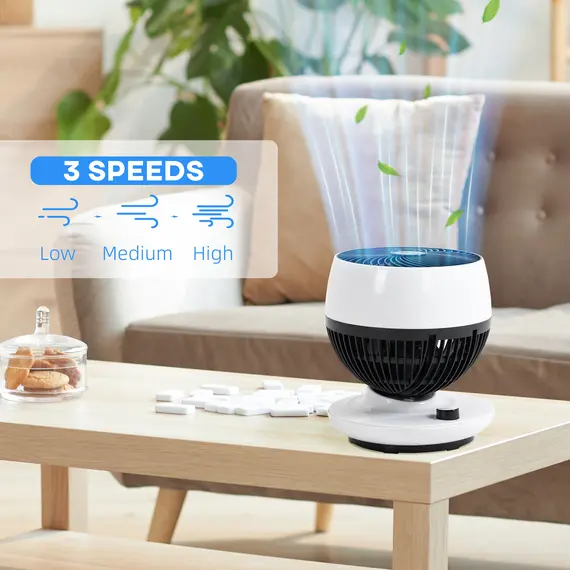 Buy Room Air Circulator Fan with 3 Speed, 70В° Oscillating 90В° Tilt, Tabletop Personal Fan for Living Room, Bedroom, Office, Black and White, 5 image