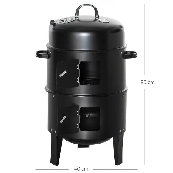 Buy 3-in-1 Charcoal BBQ Grill, Portable Smoker Barbecue with Thermostat for Garden Camping Outdoor Cooking, 2 image