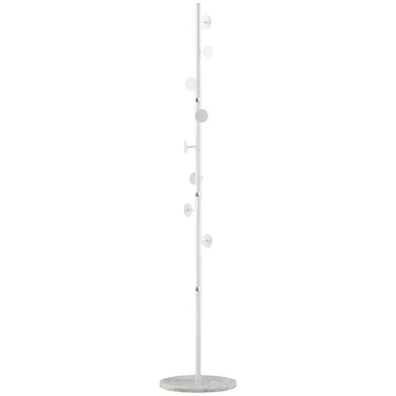 Buy Coat Rack Free Standing Hall Tree with 8 Round Disc Hooks for Clothes, Hats,Purses, Steel Entryway Coat Stand with Marble Base for Entryway, Living Room, Bedroom, White